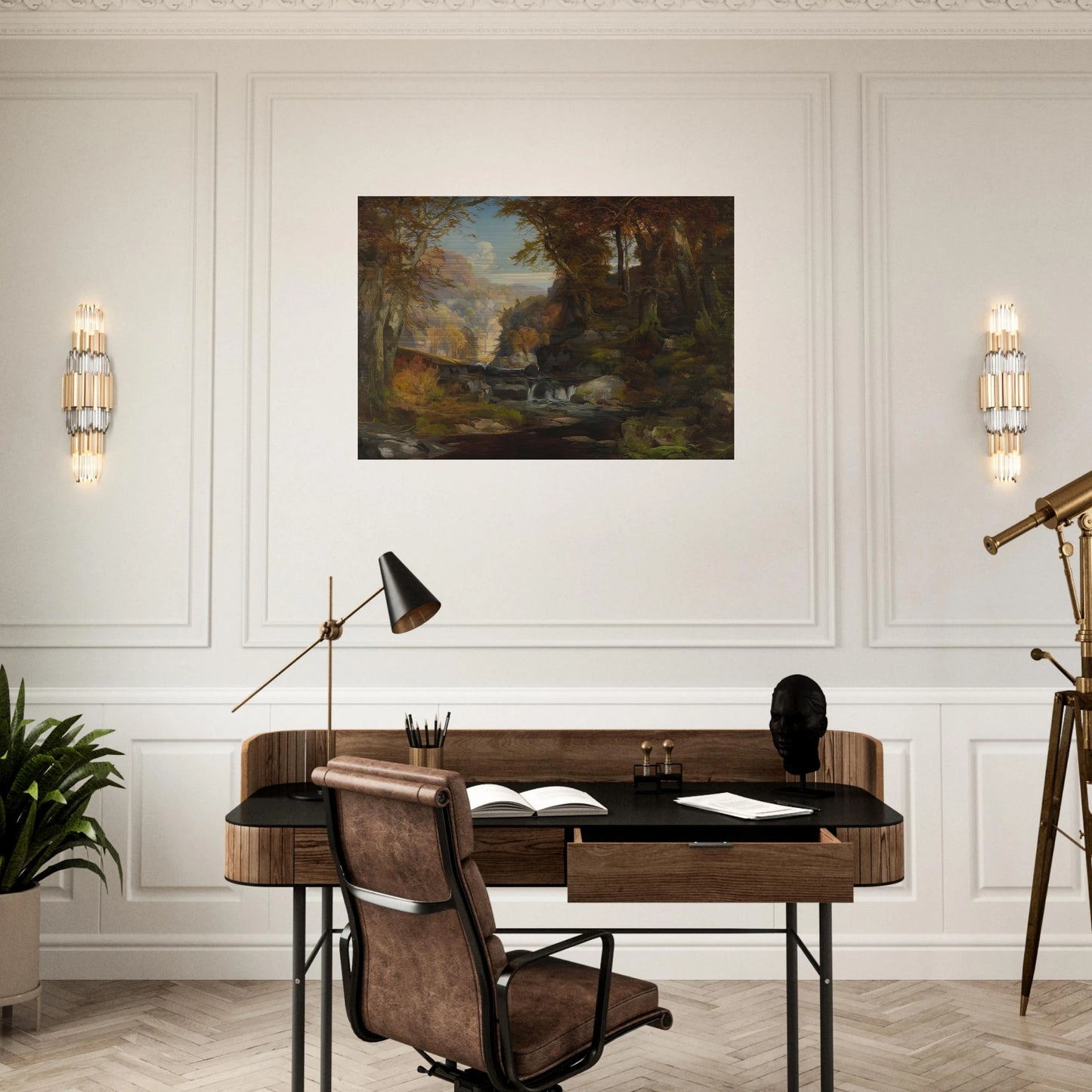 A Scene on the Tohickon Creek Autumn - Thomas Moran Brushed Aluminum Print - 70x100 cm / 28x40 inches | Thomas Moran Aluminum Print | Thomas Moran Prints