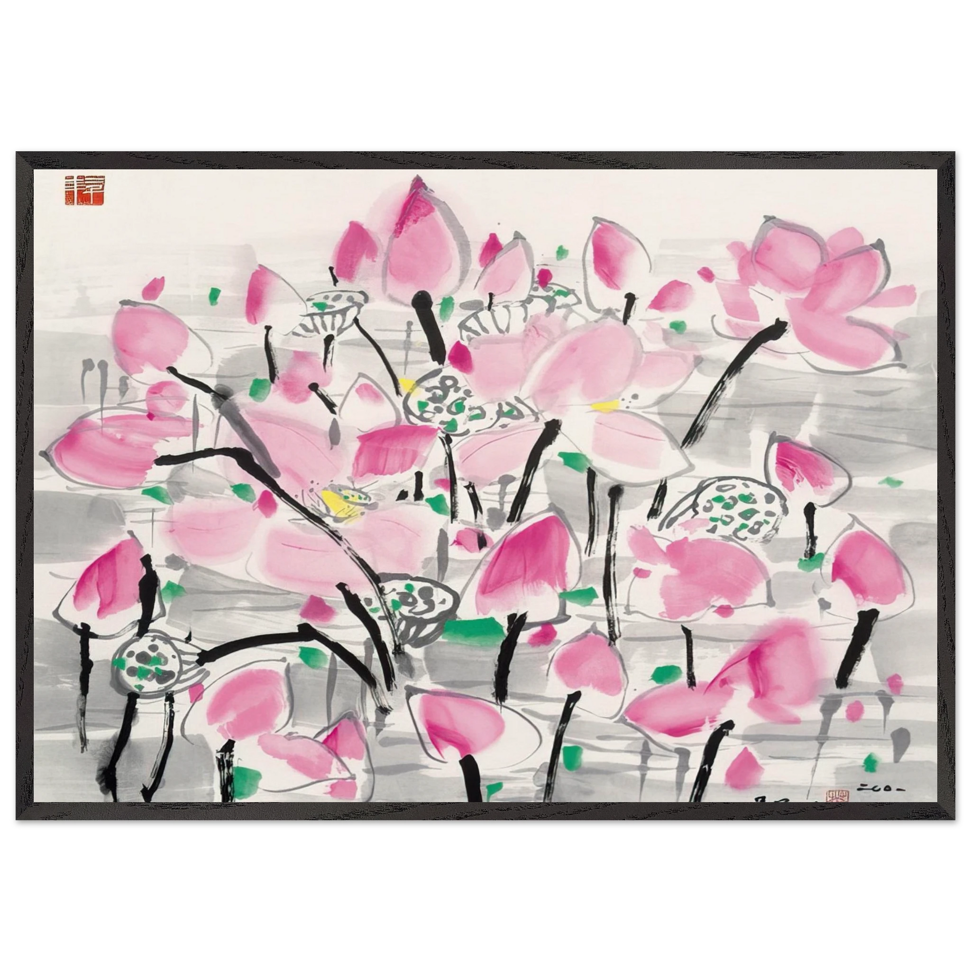 Lotus under the sun - 2001 - Wu Guanzhong Framed Art Print – Black Wooden Frame - Default Title - -Framed Art Print