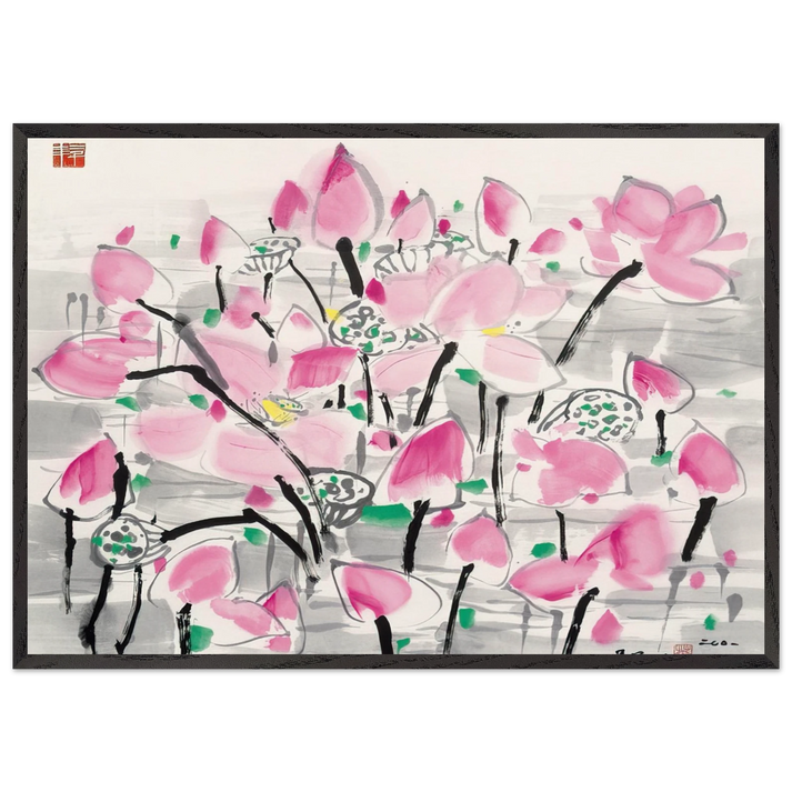 Lotus under the sun - 2001 - Wu Guanzhong 70x100 cm / 28x40 inches Framed Art Print – Black Wooden Frame