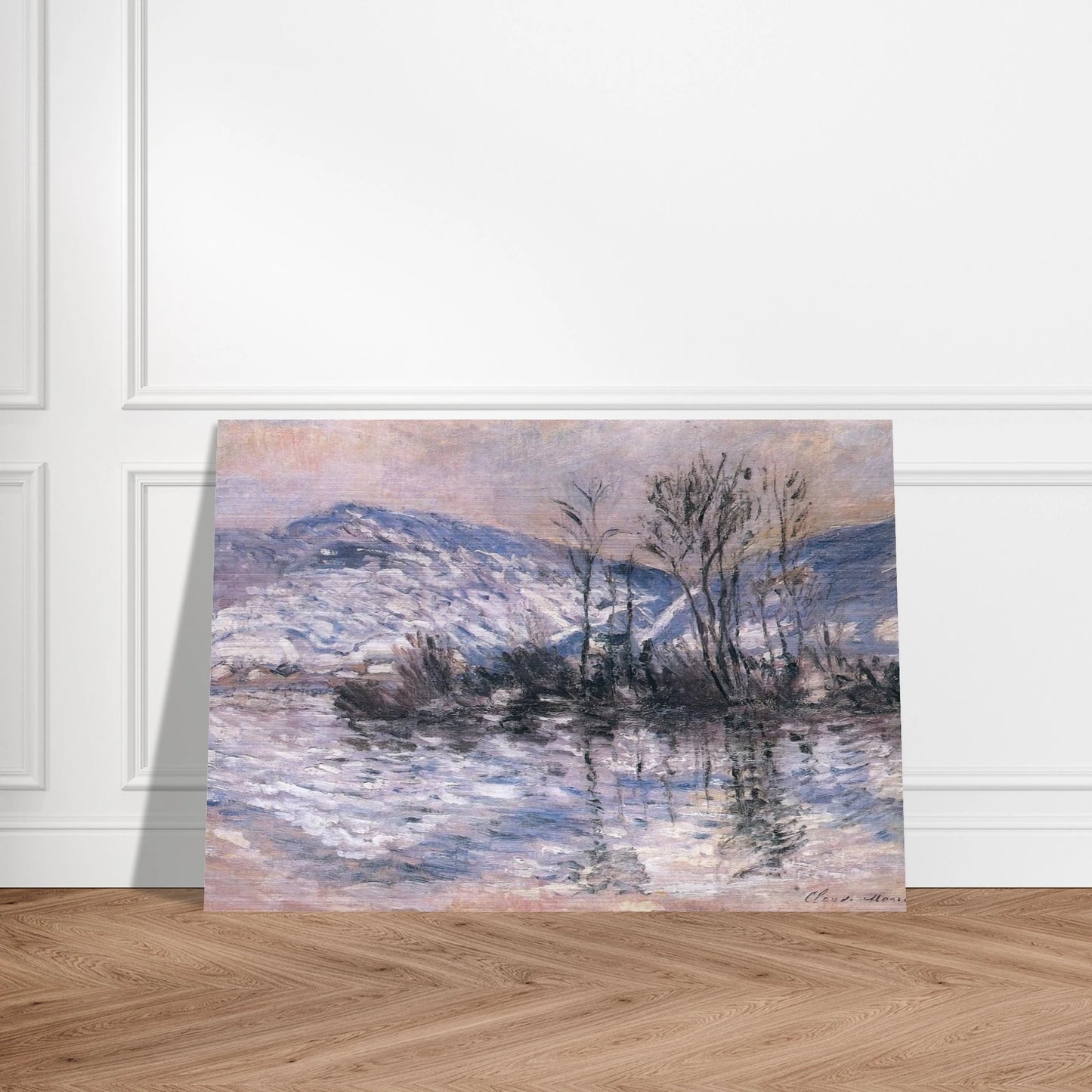 The Seine at Port Villez, Snow Effect 02 - claude monet Brushed Aluminum Print - 70x100 cm / 28x40 inches | claude monet Aluminum Print | claude monet Prints