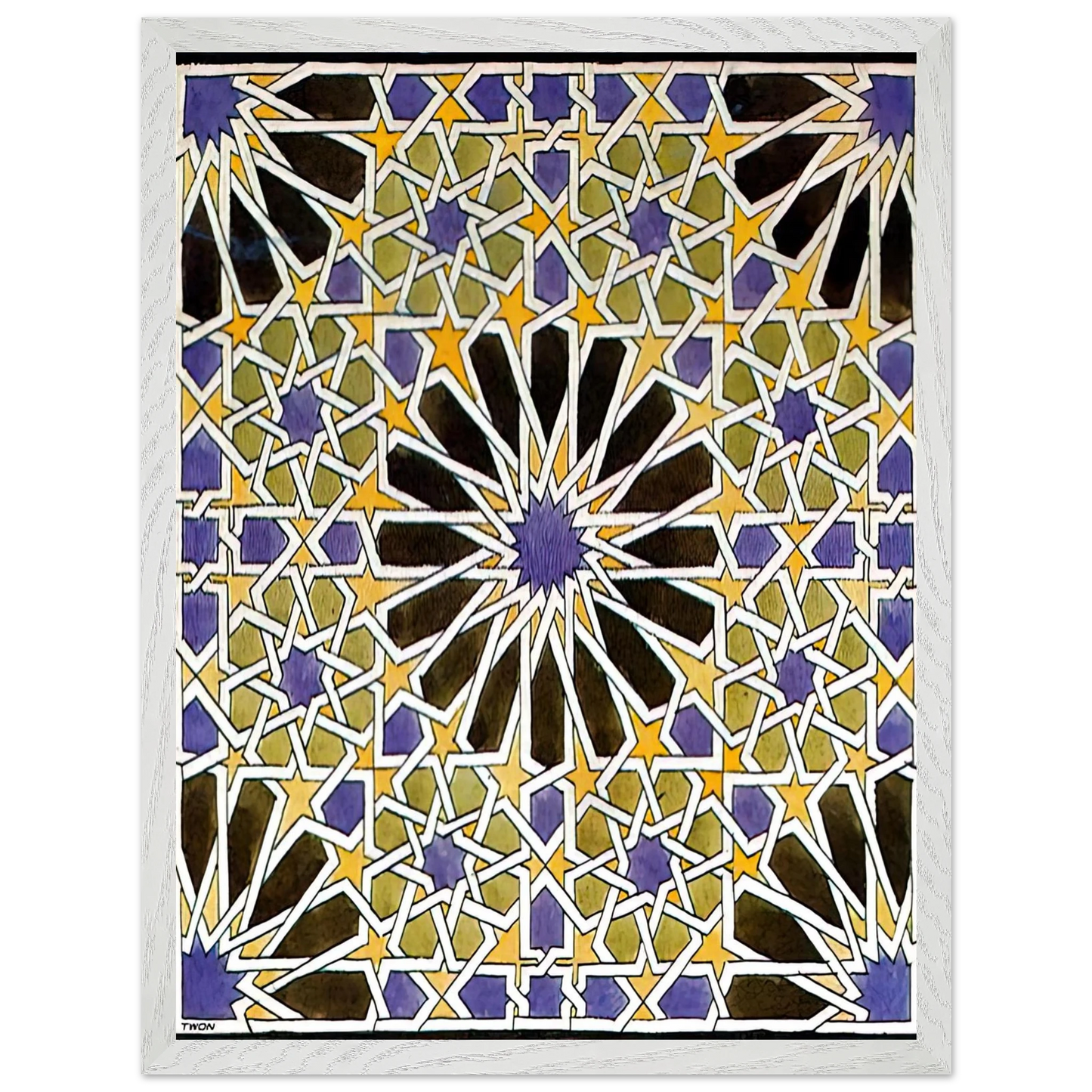 MC Escher - MURAL MOSAIC IN THE ALHAMBRA Wall Art - 21x29.7 cm / 8x12" - Premium Wooden Framed Poster With Fine Art Paper - White frame