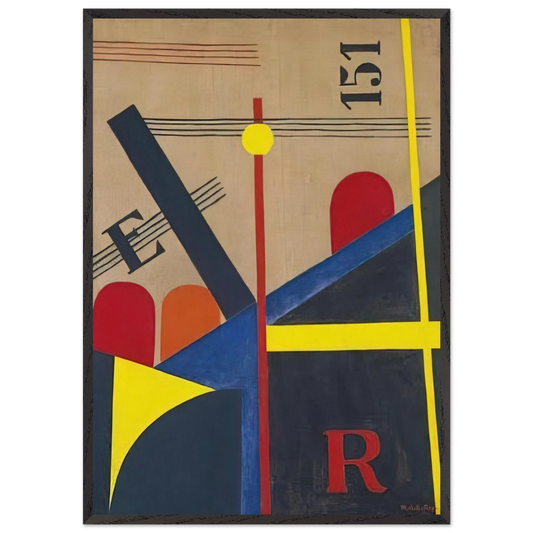 Large painting of the railroad - Laszlo Moholy-Nagy 70x100 cm / 28x40 inches Framed Art Print – Black Wooden Frame