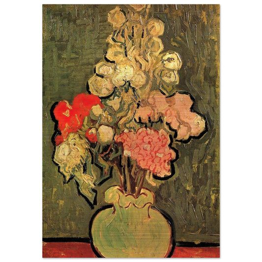 Still Life Vase with Rose-Mallows - Vincent van Gogh Brushed Aluminum Print - 70x100 cm / 28x40 inches | Vincent van Gogh Aluminum Print | Vincent van Gogh Prints