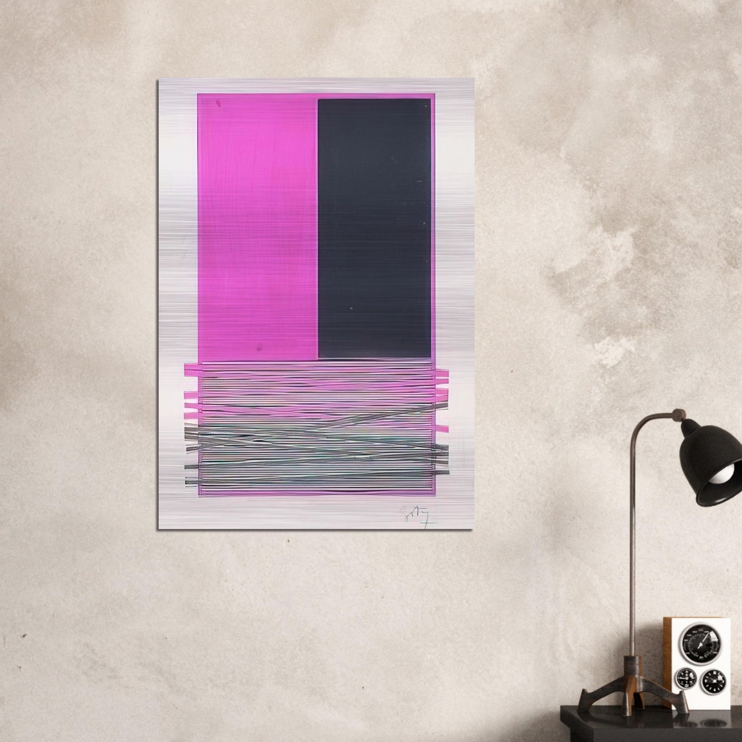 ABSTRACT COMPOSITION WITH SILVER AND MAGENTA 1970 - Jesus Rafael Soto Brushed Aluminum Print - 70x100 cm / 28x40 inches | Jesus Rafael Soto Aluminum Print | Jesus Rafael Soto Prints