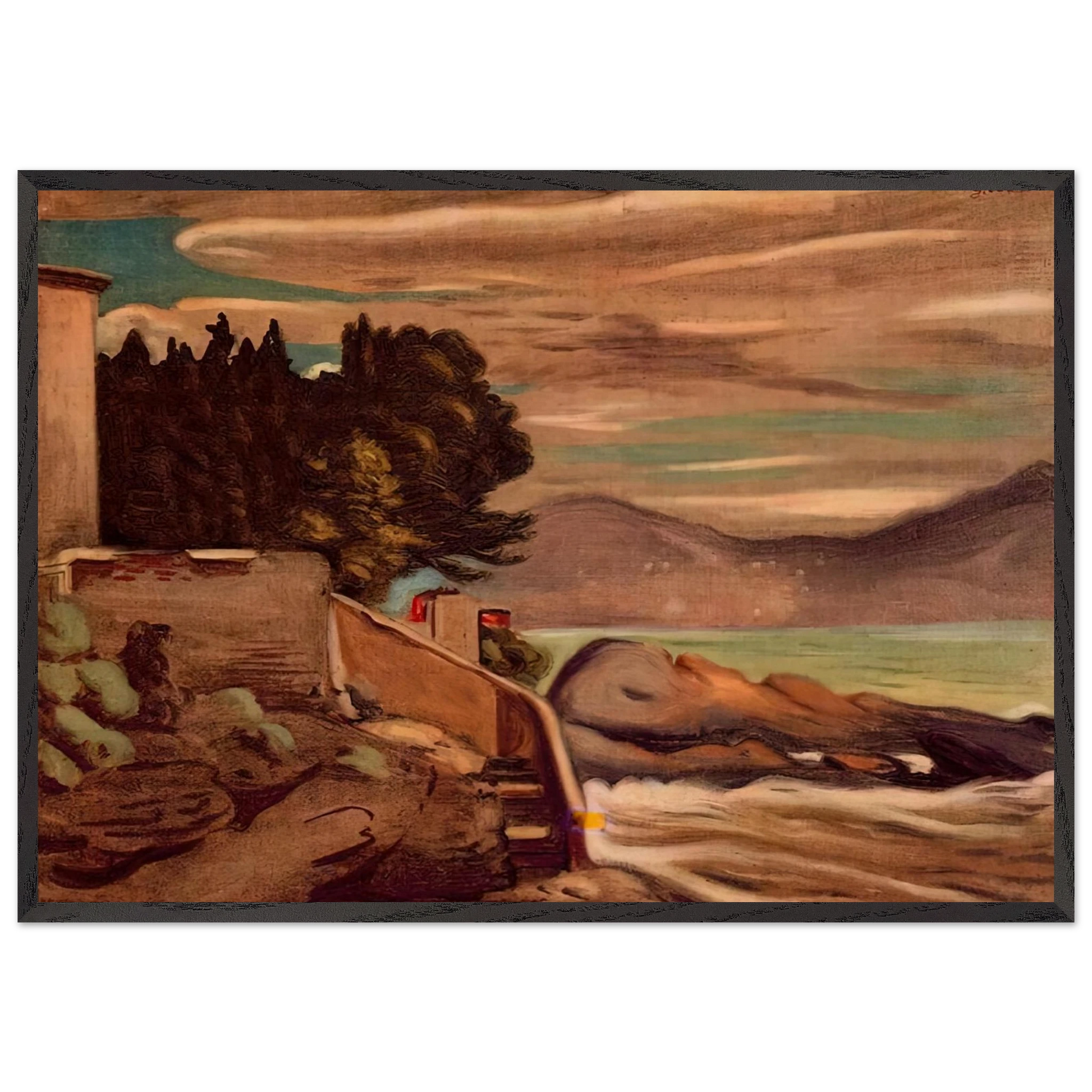 LANDSCAPE NEAR GENOVA - Giorgio de Chirico Framed Art Print – Black Wooden Frame - Default Title - -Framed Art Print