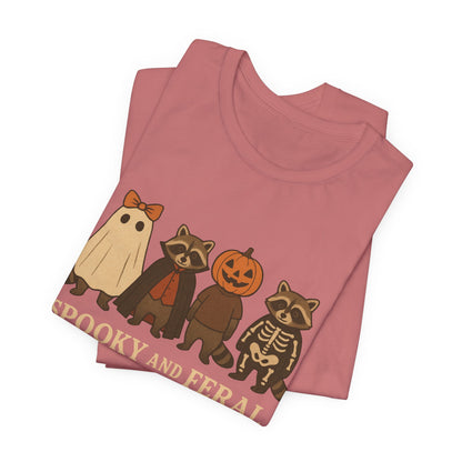 Spooky Raccoon Shirt, Funny Halloween Graphic Tee, Cute Vintage Fall T-Shirt, Trendy Womens Halloween Shirt, Feral Raccoon Tee