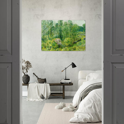 Spring Landscape with a Farmer and White Horse - Childe Hassam Acrylic Print - 70x100 cm / 28x40″ inches | Childe Hassam Wall Art | Childe Hassam Prints