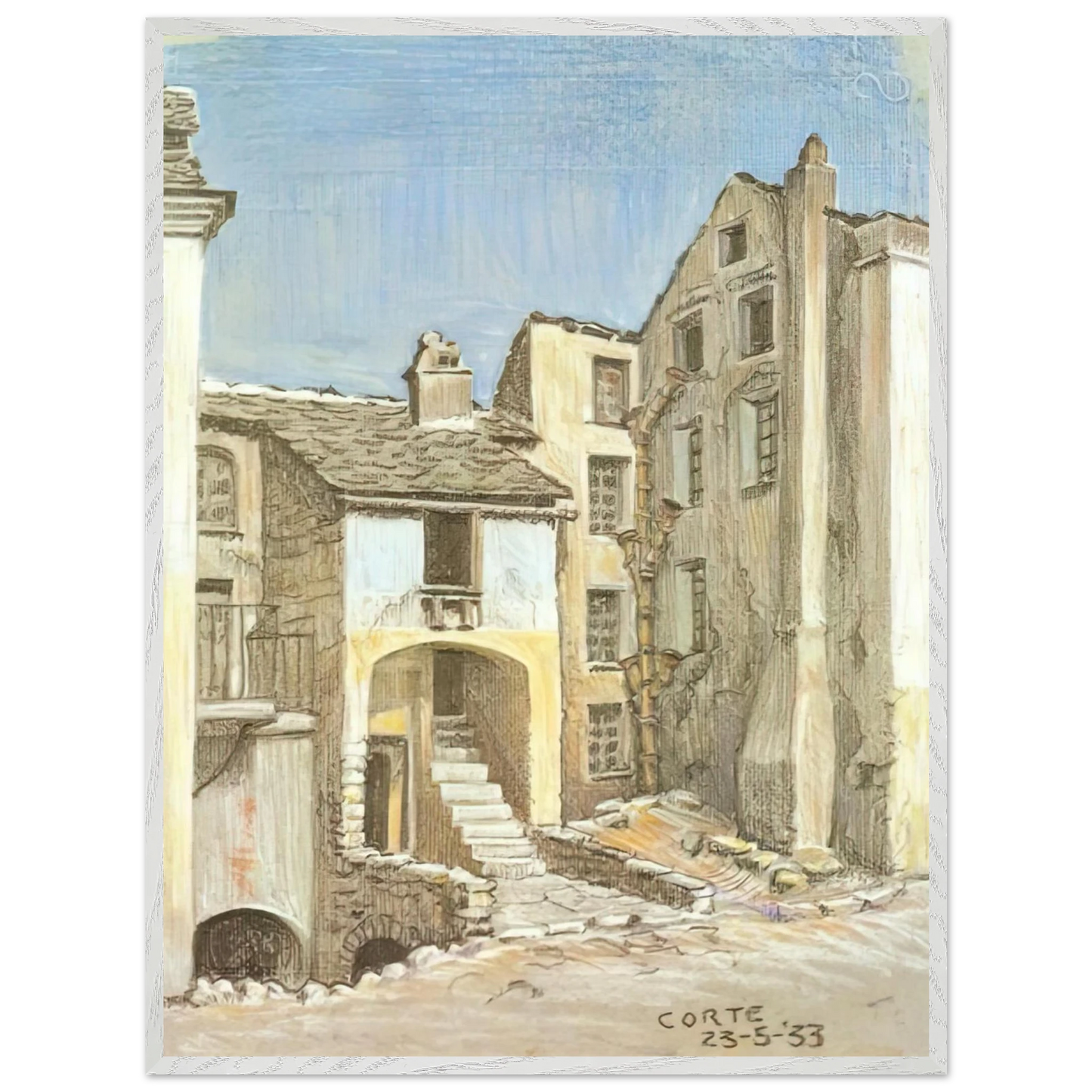 MC Escher - CORTE CORSICA Wall Art - 60x80 cm / 24x32 inches - Premium Wooden Framed Poster With Fine Art Paper - Black frame