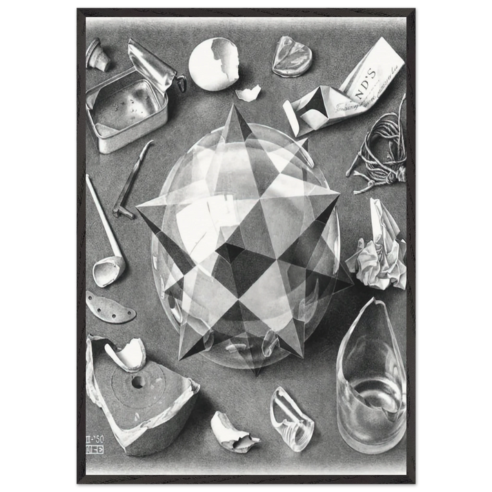CONTRAST ORDER AND CHAOS - MC Escher 70x100 cm / 28x40 inches Framed Art Print – Black Wooden Frame | Maurits Cornelis Escher Prints