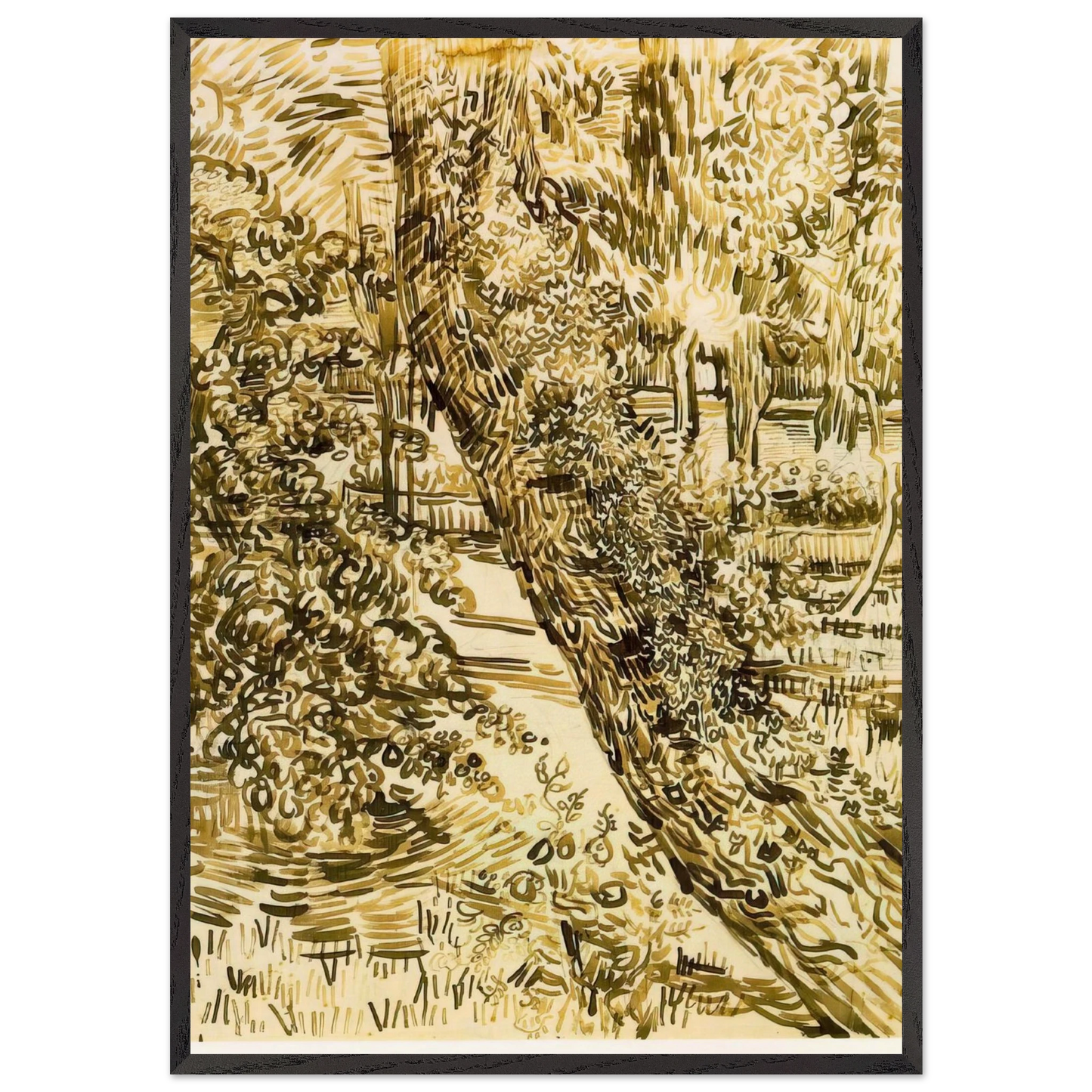 Tree with Ivy in the Asylum Garden - Vincent van Gogh Framed Art Print – Black Wooden Frame - Default Title - -Framed Art Print