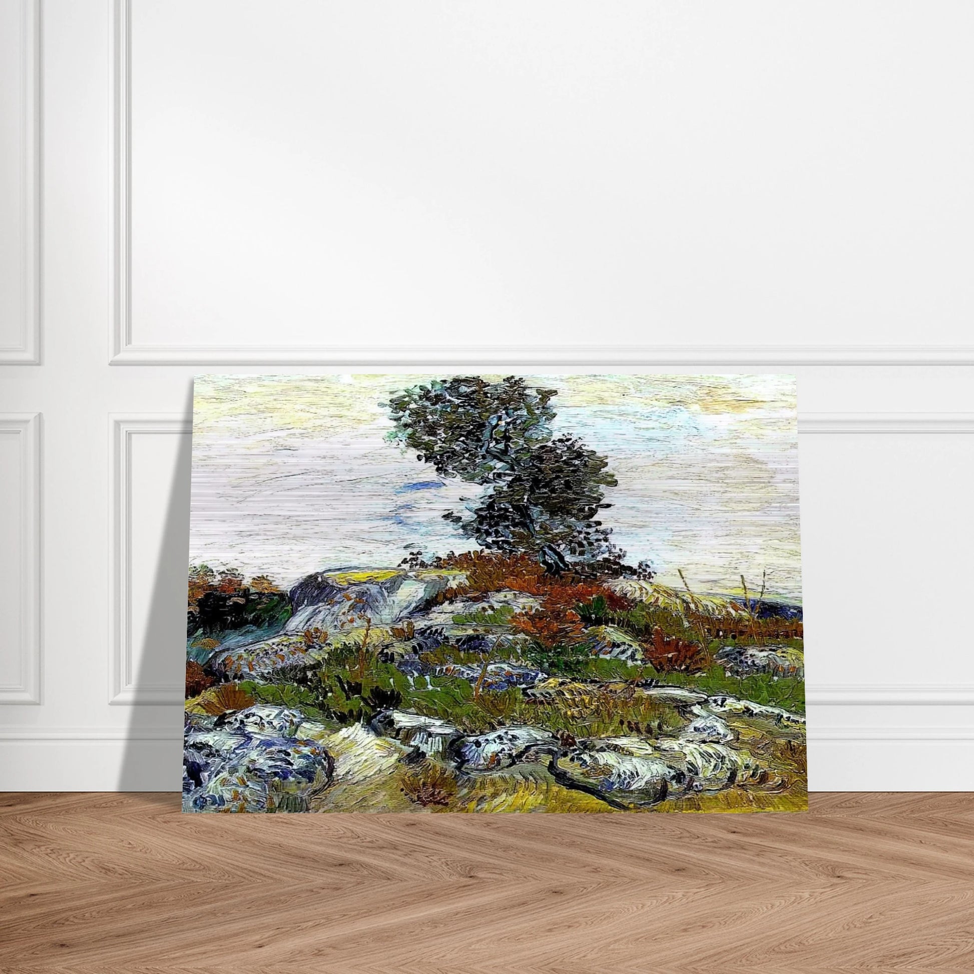 The Rocks with Oak tree - Vincent van Gogh Brushed Aluminum Print - 70x100 cm / 28x40 inches | Vincent van Gogh Aluminum Print | Vincent van Gogh Prints