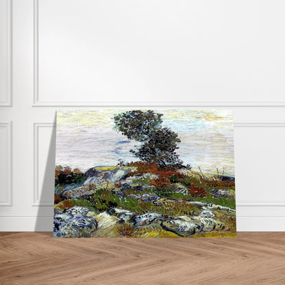The Rocks with Oak tree - Vincent van Gogh Brushed Aluminum Print - 70x100 cm / 28x40 inches | Vincent van Gogh Aluminum Print | Vincent van Gogh Prints