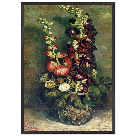 Vase of Hollyhocks - Vincent van Gogh Framed Art Print – Black Wooden Frame - Default Title - -Framed Art Print