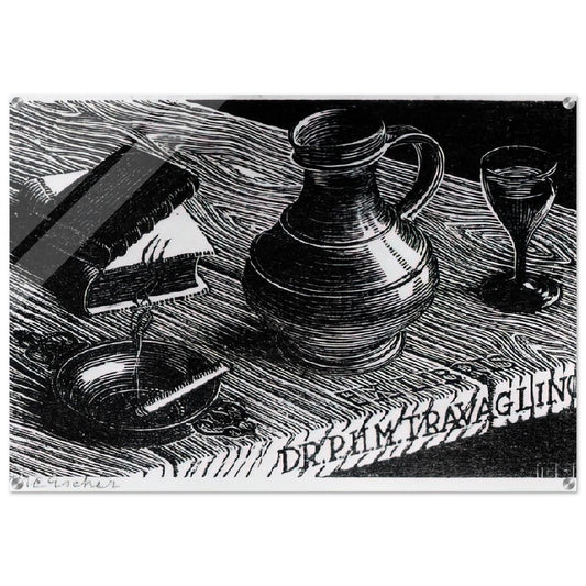 BOOKPLATE DR P H M TRAVAGLINO - MC Escher Acrylic Print - 70x100 cm / 28x40″ inches | Maurits Cornelis Escher Prints