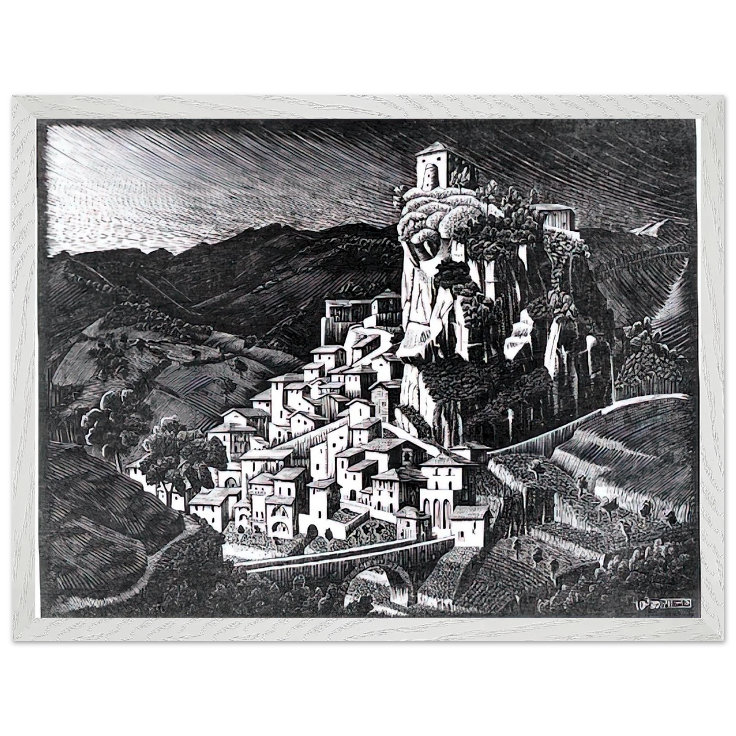 MC Escher - PALIZZI CALABRIA OCTOBER 1930 1930 Wall Art - 21x29.7 cm / 8x12" - Premium Wooden Framed Poster With Fine Art Paper - Wood frame
