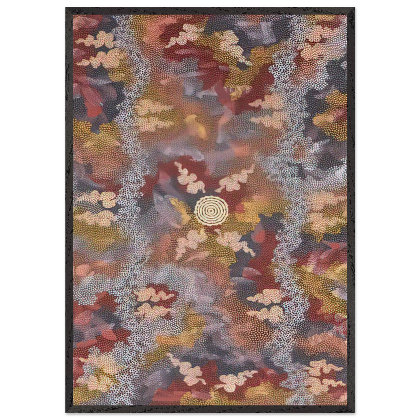 Corkwood Dreaming - 1994 - Clifford Possum Tjapaltjarri Framed Art Print – Black Wooden Frame - Default Title - -Framed Art Print