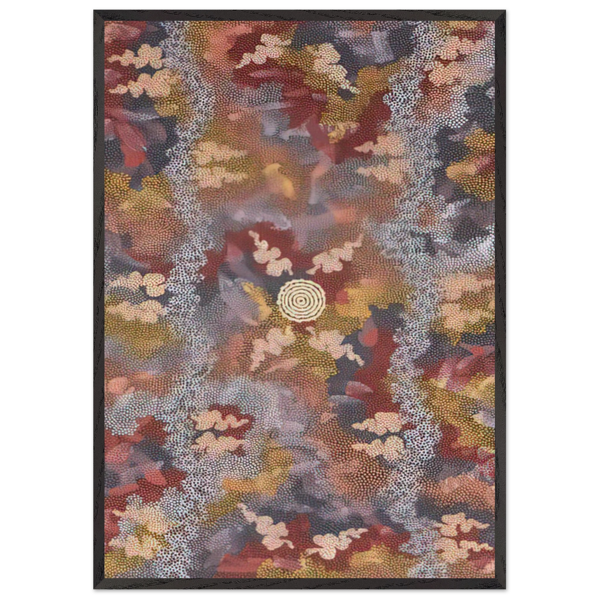 Corkwood Dreaming - 1994 - Clifford Possum Tjapaltjarri Framed Art Print – Black Wooden Frame - Default Title - -Framed Art Print