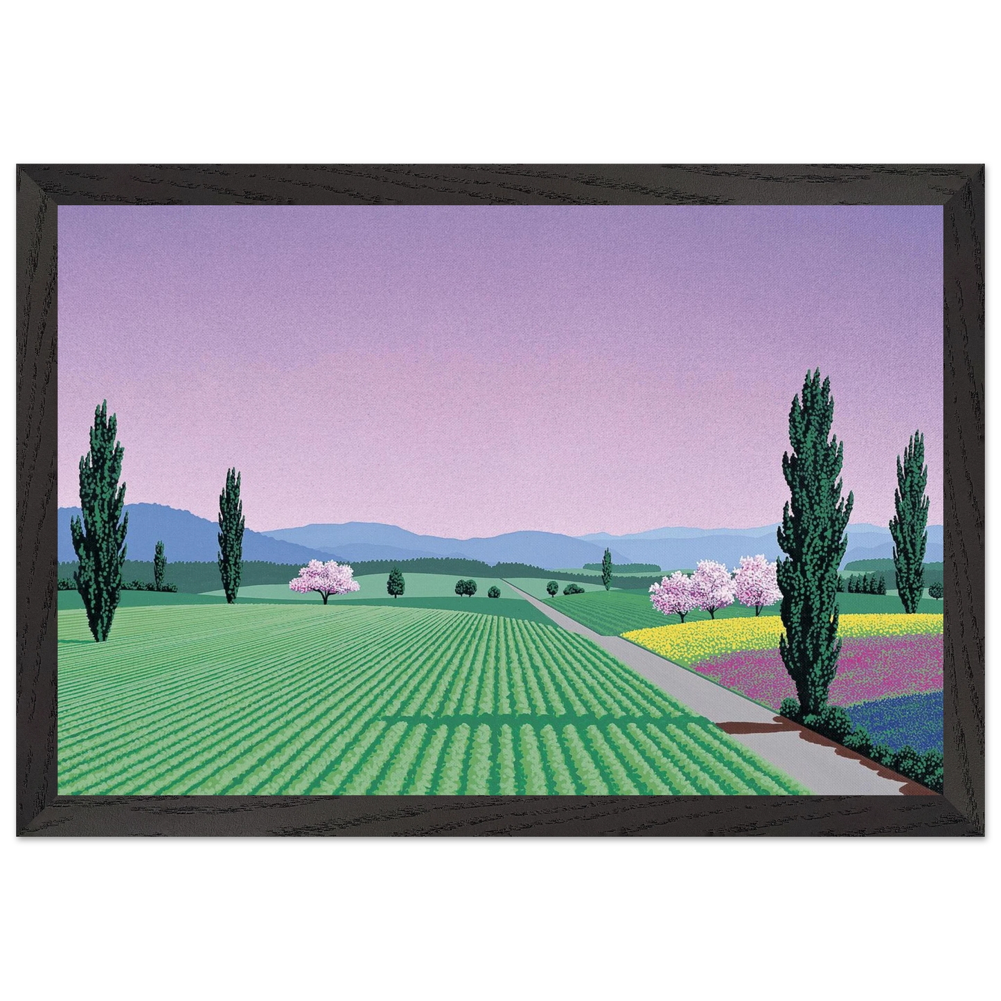 Hiroshi Nagai - Farmlands Wall Art - 60x80 cm / 24x32 inches - Premium Wooden Framed Poster With Fine Art Paper - White frame