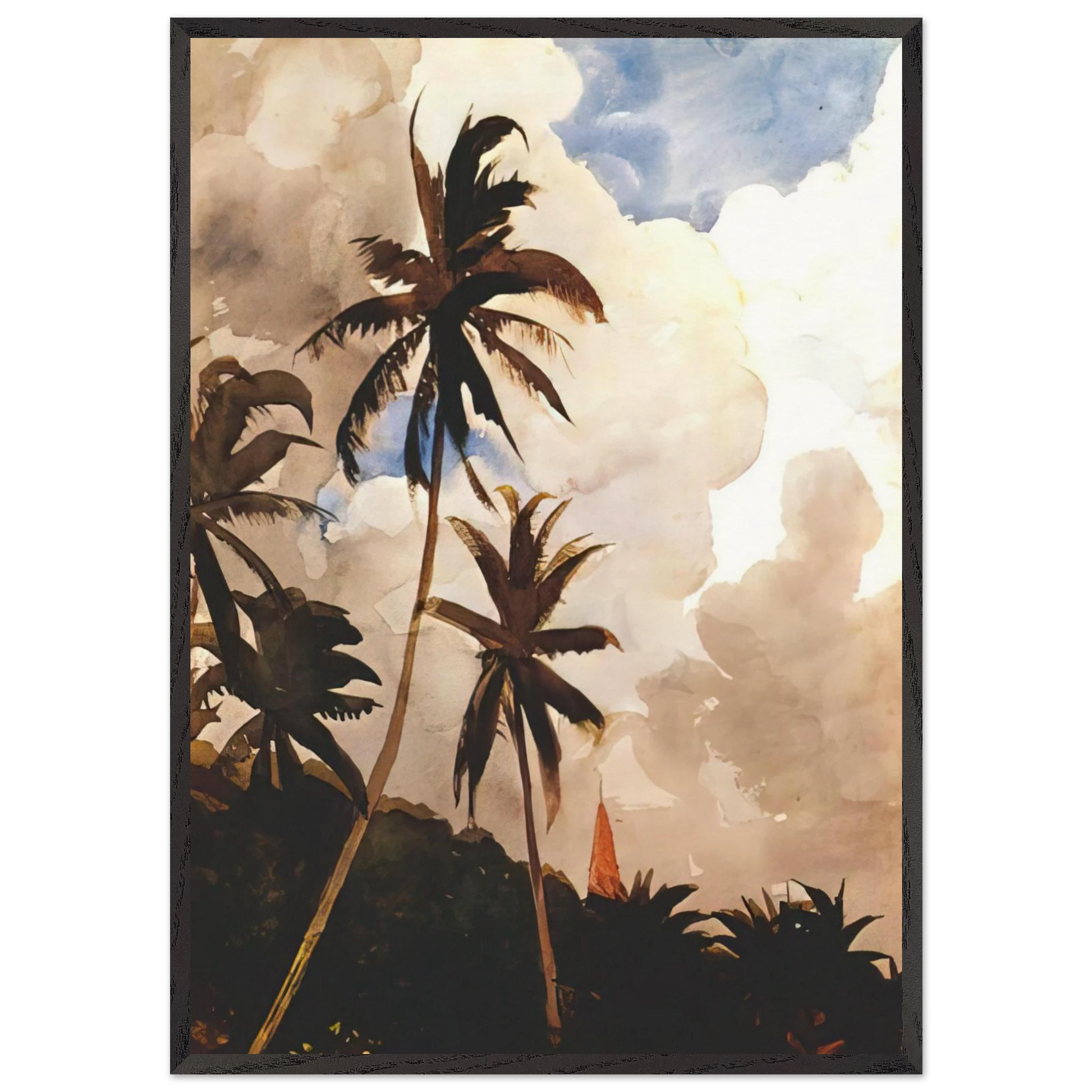 PALM TREES BAHAMAS - Winslow Homer 70x100 cm / 28x40 inches Framed Art Print – Black Wooden Frame
