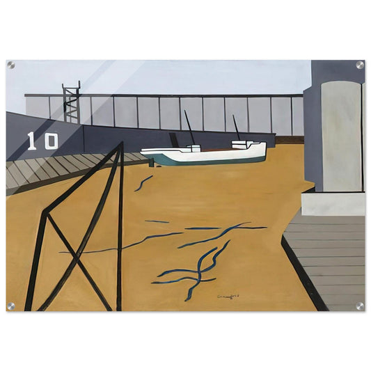 Boat and Grain Elevators - 1942 - Ralston Crawford Acrylic Print - 70x100 cm / 28x40″ inches | Ralston Crawford Wall Art | Ralston Crawford Prints