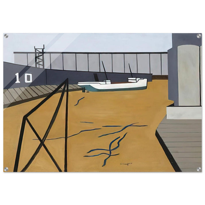 Boat and Grain Elevators - 1942 - Ralston Crawford Acrylic Print - 70x100 cm / 28x40″ inches | Ralston Crawford Wall Art | Ralston Crawford Prints