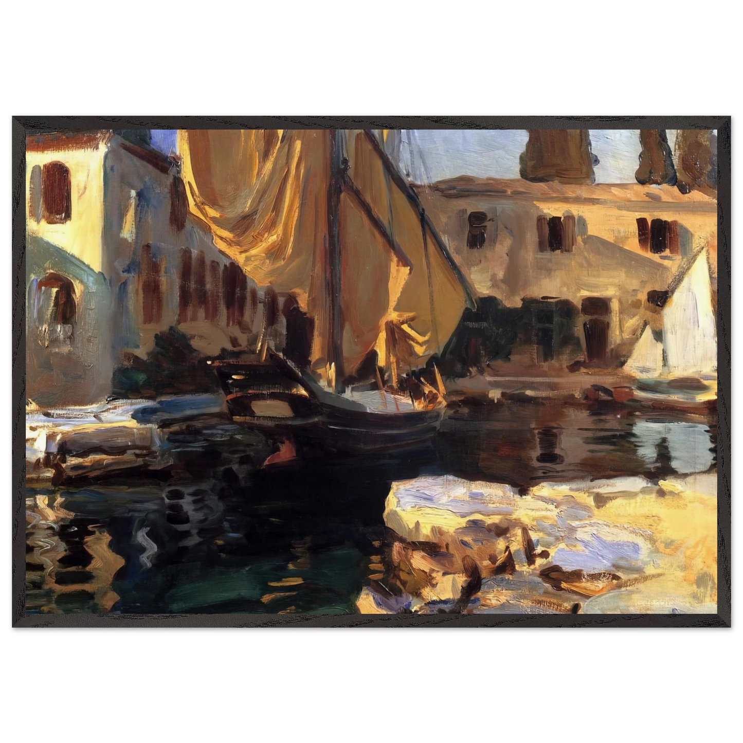 San Vigilio A Boat with Golden Sail - John Singer Sargent Framed Art Print – Black Wooden Frame - Default Title - -Framed Art Print
