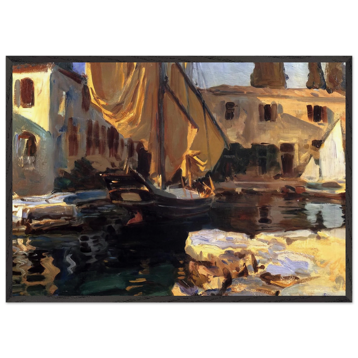 San Vigilio A Boat with Golden Sail - John Singer Sargent 70x100 cm / 28x40 inches Framed Art Print – Black Wooden Frame