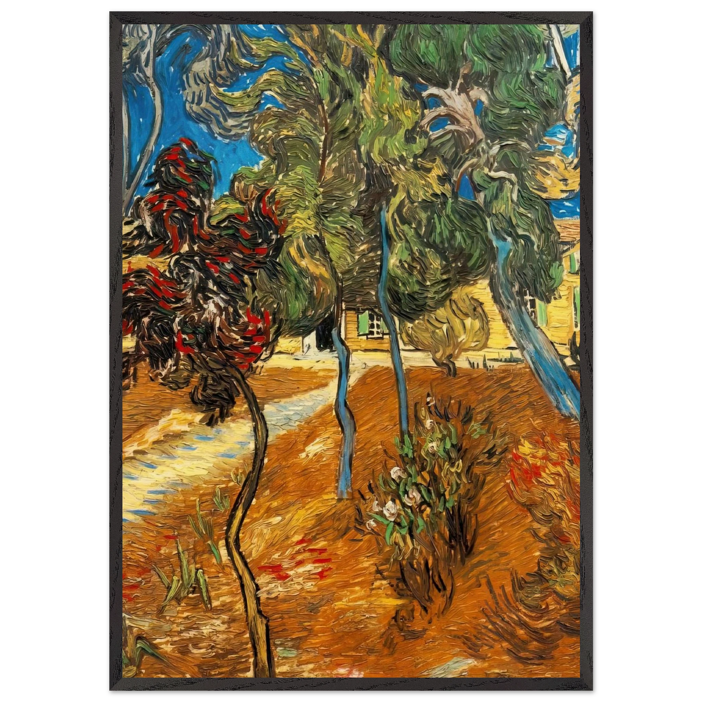 Trees in the Asylum Garden - Vincent van Gogh Framed Art Print – Black Wooden Frame - Default Title - -Framed Art Print