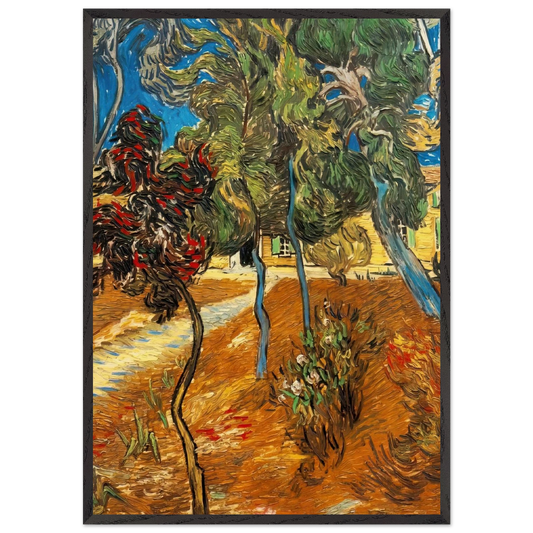 Trees in the Asylum Garden - Vincent van Gogh 70x100 cm / 28x40 inches Framed Art Print – Black Wooden Frame