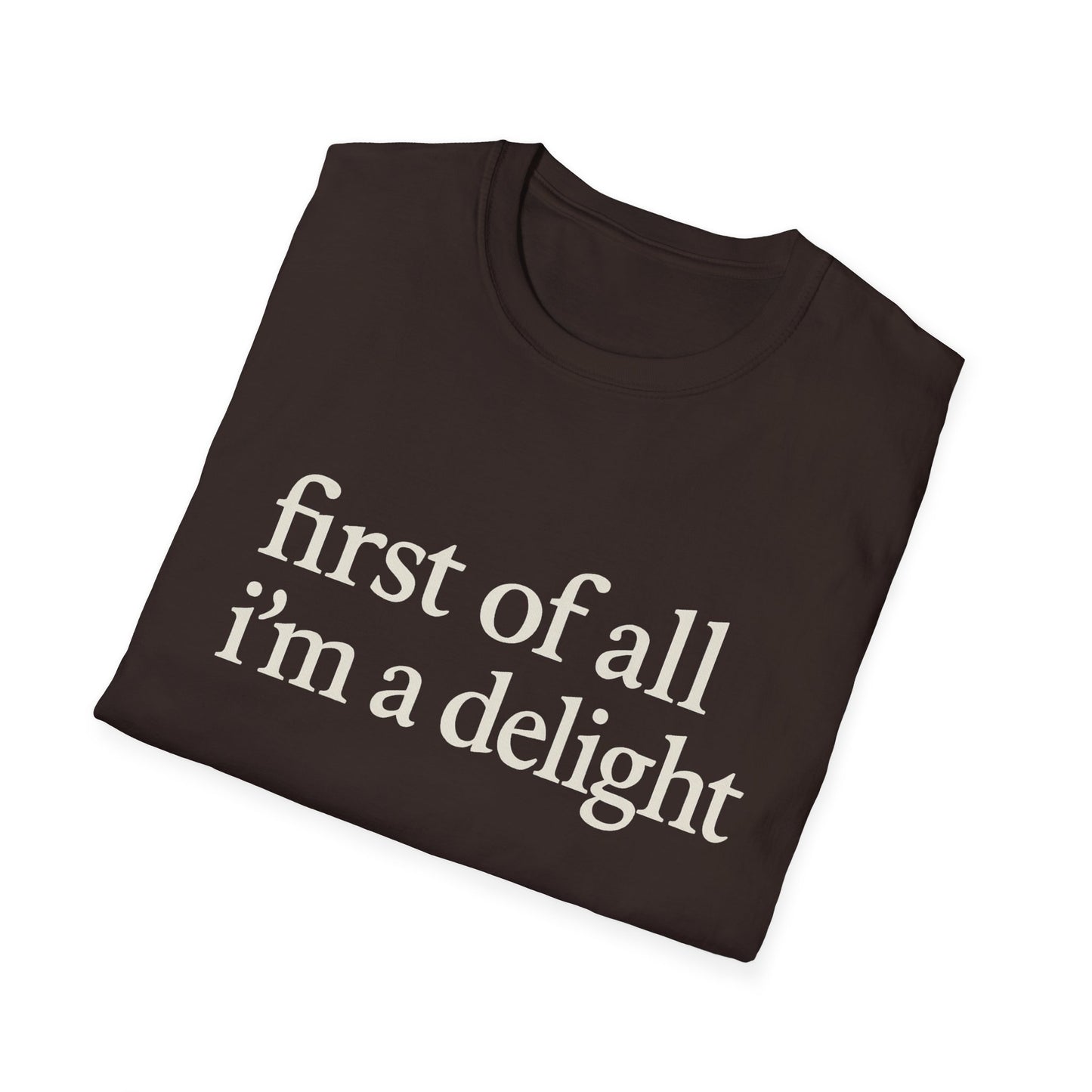 First of All Im a Delight Shirt, Funny Quote T-Shirt for Women, Sassy Saying Tee, Witty Graphic Gift for Best Friend