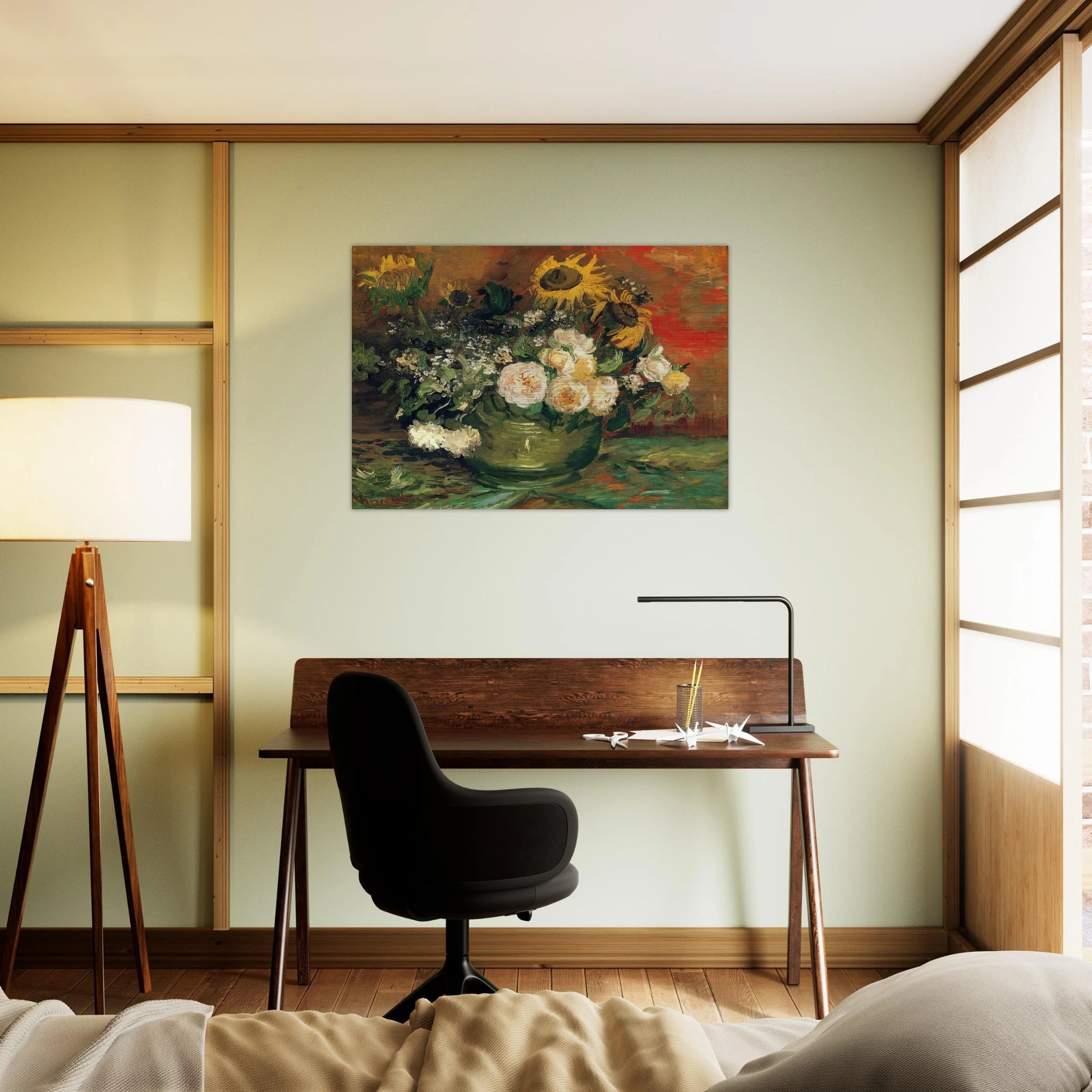 Still Life with Roses and Sunflowers - Vincent van Gogh Brushed Aluminum Print - 70x100 cm / 28x40 inches | Vincent van Gogh Aluminum Print | Vincent van Gogh Prints