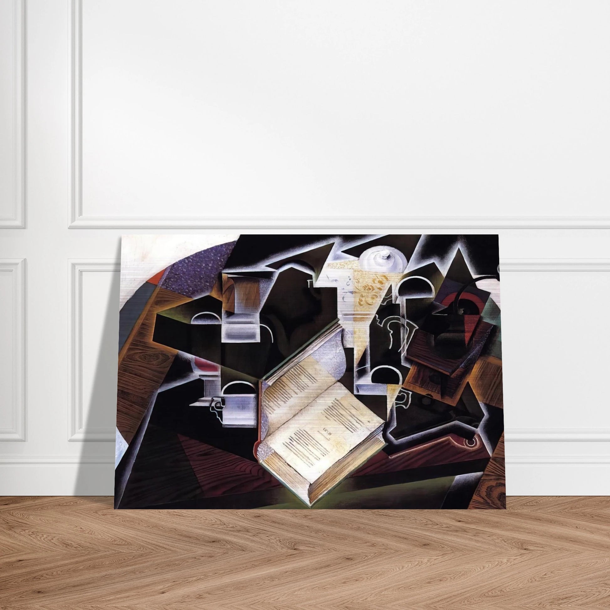BOOK PIPE AND GLASSES - Juan Gris Brushed Aluminum Print - 70x100 cm / 28x40 inches | Juan Gris Aluminum Print | Juan Gris Prints