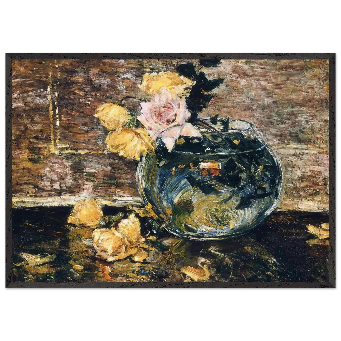 Roses in a Vase N1 - Childe Hassam 70x100 cm / 28x40 inches Framed Art Print – Black Wooden Frame
