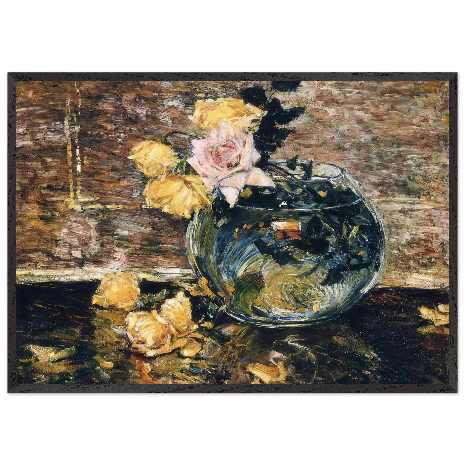 Roses in a Vase N1 - Childe Hassam 70x100 cm / 28x40 inches Framed Art Print – Black Wooden Frame