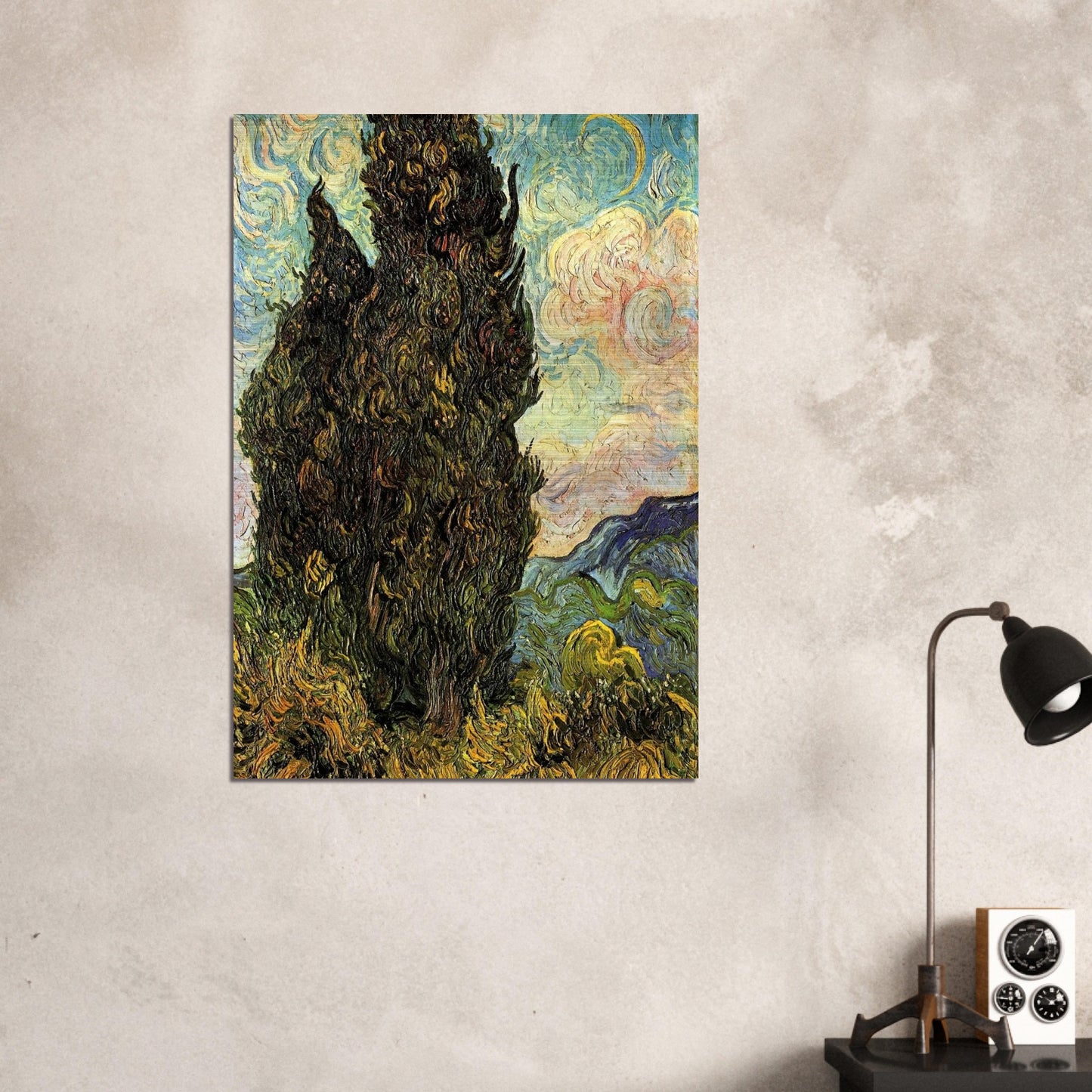 Two Cypresses - Vincent van Gogh Brushed Aluminum Print - 70x100 cm / 28x40 inches | Vincent van Gogh Aluminum Print | Vincent van Gogh Prints