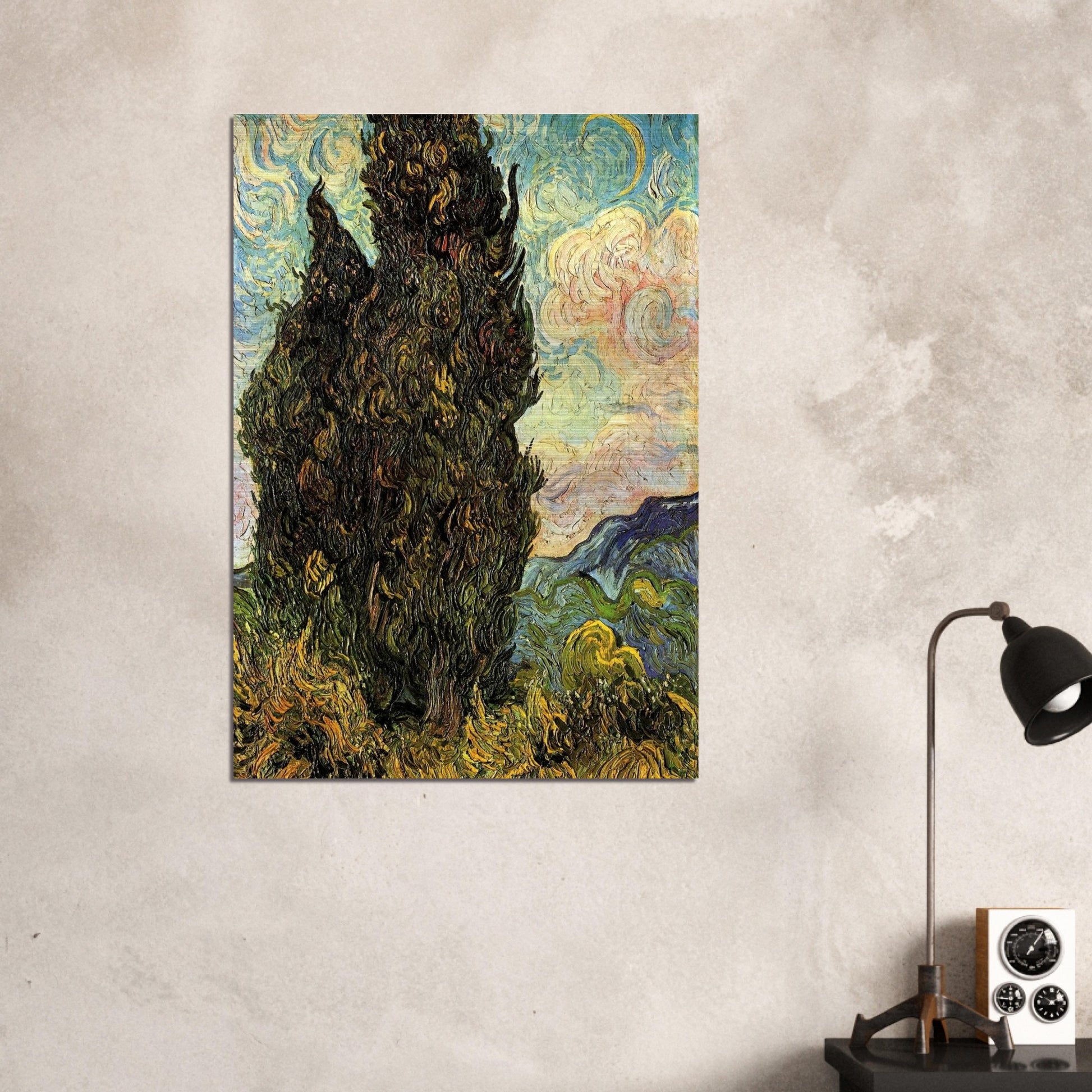 Two Cypresses - Vincent van Gogh Brushed Aluminum Print - 70x100 cm / 28x40 inches | Vincent van Gogh Aluminum Print | Vincent van Gogh Prints