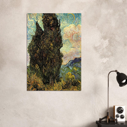 Two Cypresses - Vincent van Gogh Brushed Aluminum Print - 70x100 cm / 28x40 inches | Vincent van Gogh Aluminum Print | Vincent van Gogh Prints
