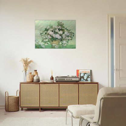 Vase with Pink Roses - Vincent van Gogh Brushed Aluminum Print - 70x100 cm / 28x40 inches | Vincent van Gogh Aluminum Print | Vincent van Gogh Prints
