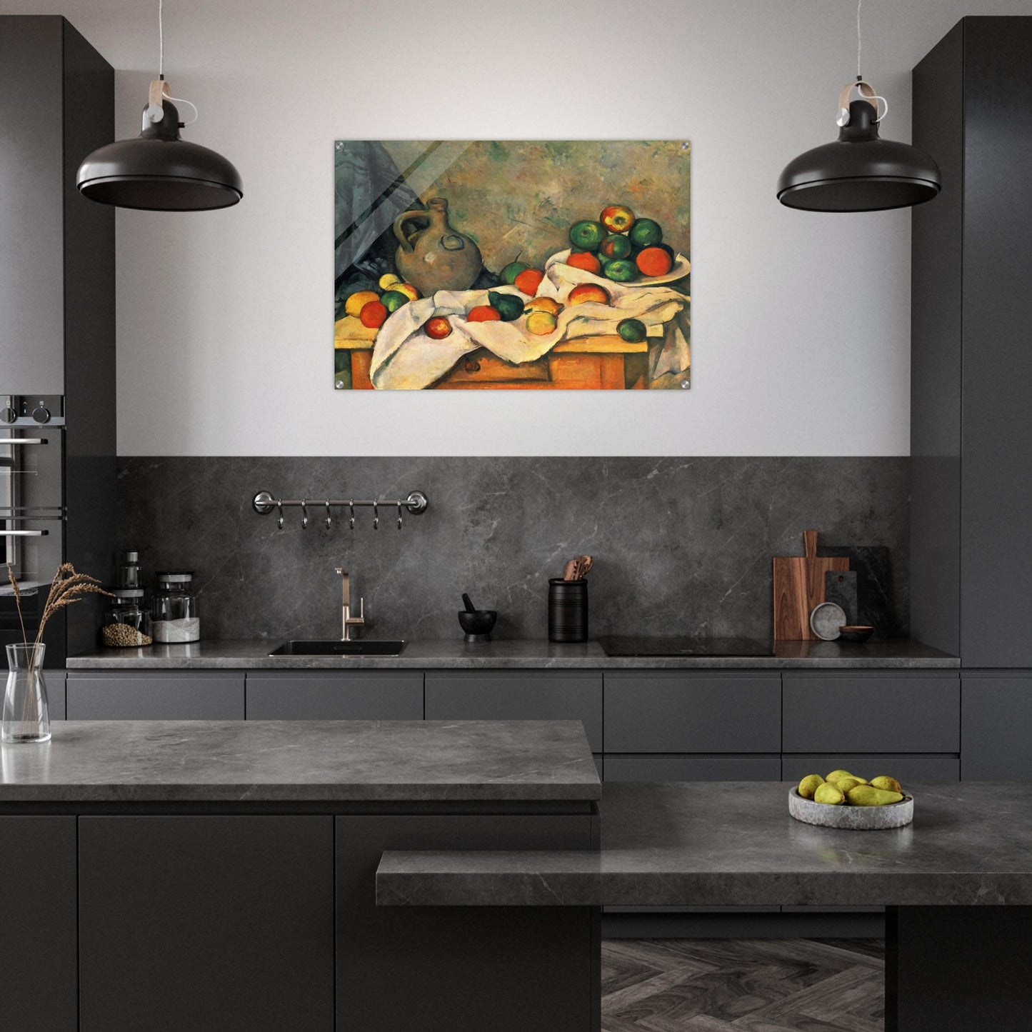 Curtain, Jug and Fruit - Paul Cézanne Acrylic Print - 70x100 cm / 28x40″ inches