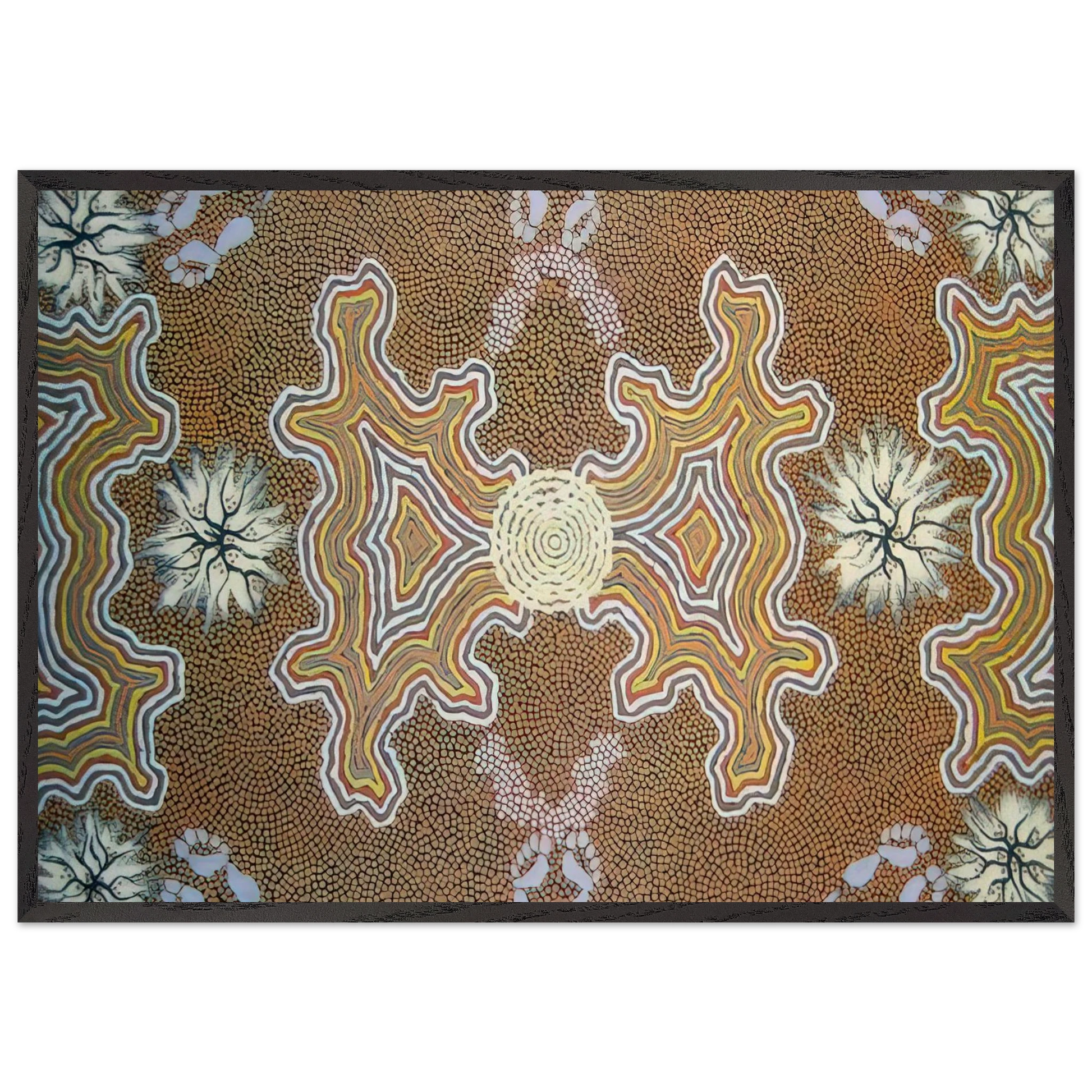 Mens Dreaming - 1994 - Clifford Possum Tjapaltjarri Framed Art Print – Black Wooden Frame - Default Title - -Framed Art Print