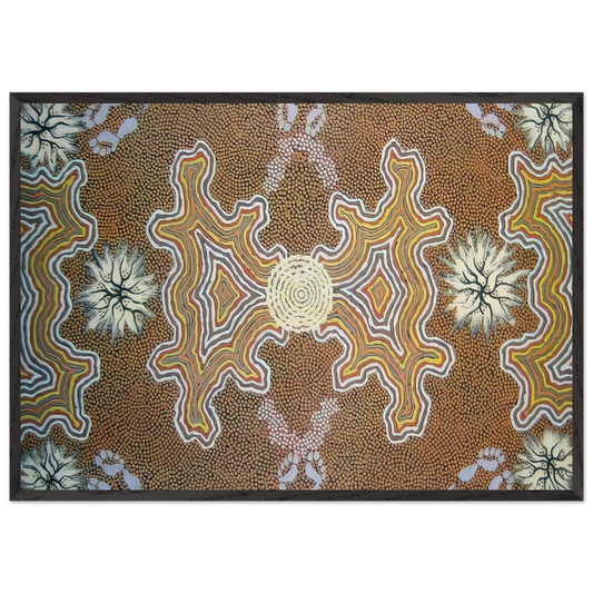 Mens Dreaming - 1994 - Clifford Possum Tjapaltjarri Framed Art Print – Black Wooden Frame - Default Title - -Framed Art Print