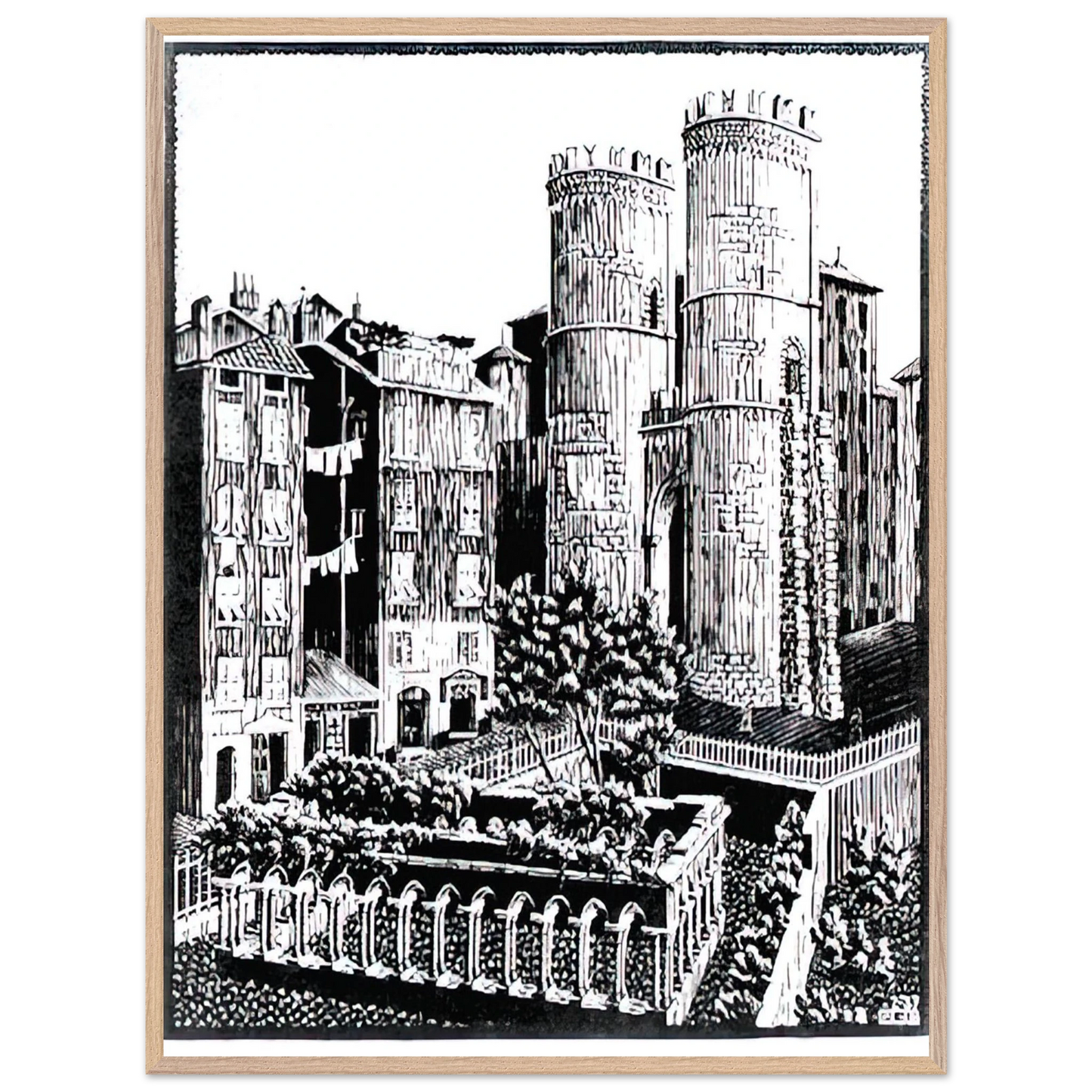 MC Escher - ESCHER (25) Wall Art - 60x80 cm / 24x32 inches - Premium Wooden Framed Poster With Fine Art Paper - Wood frame