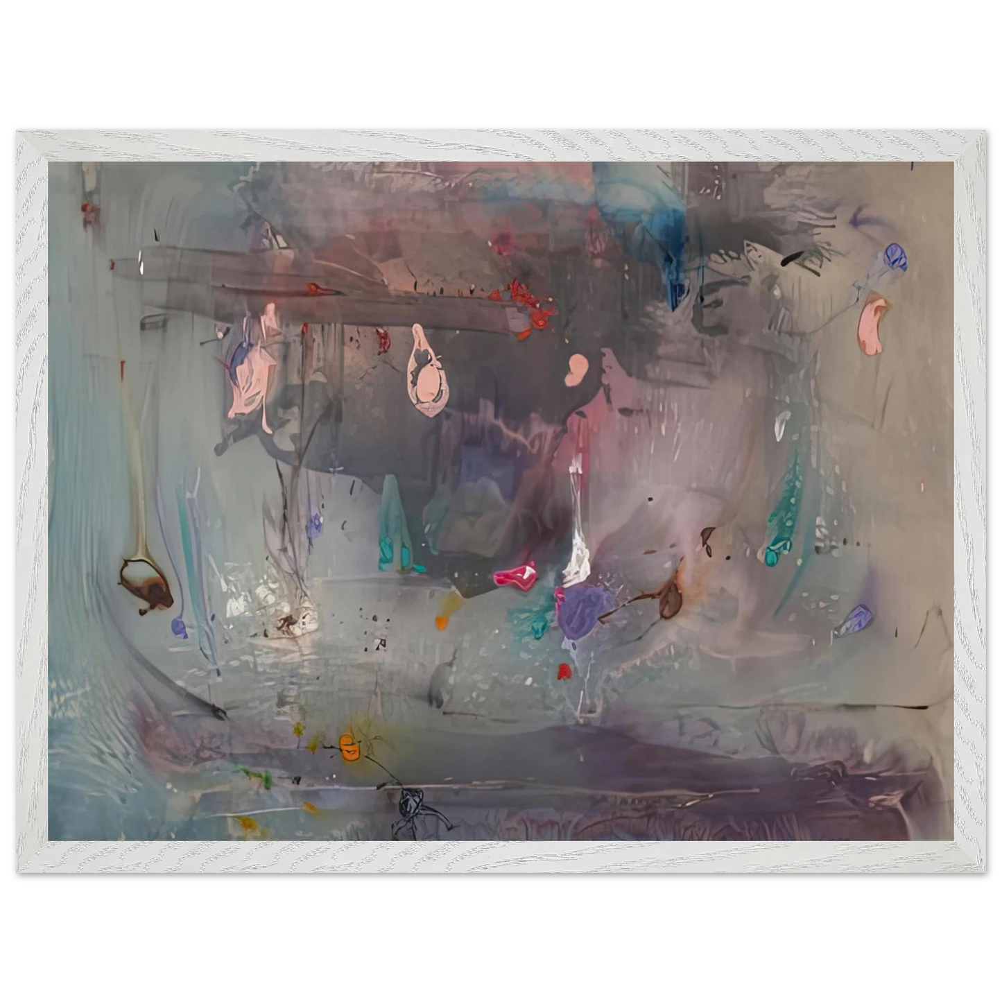 Helen Frankenthaler - Grey Fireworks, 1982- Wall Art - 30x40 cm / 12x16 inches - Premium Wooden Framed Poster With Fine Art Paper - Black frame