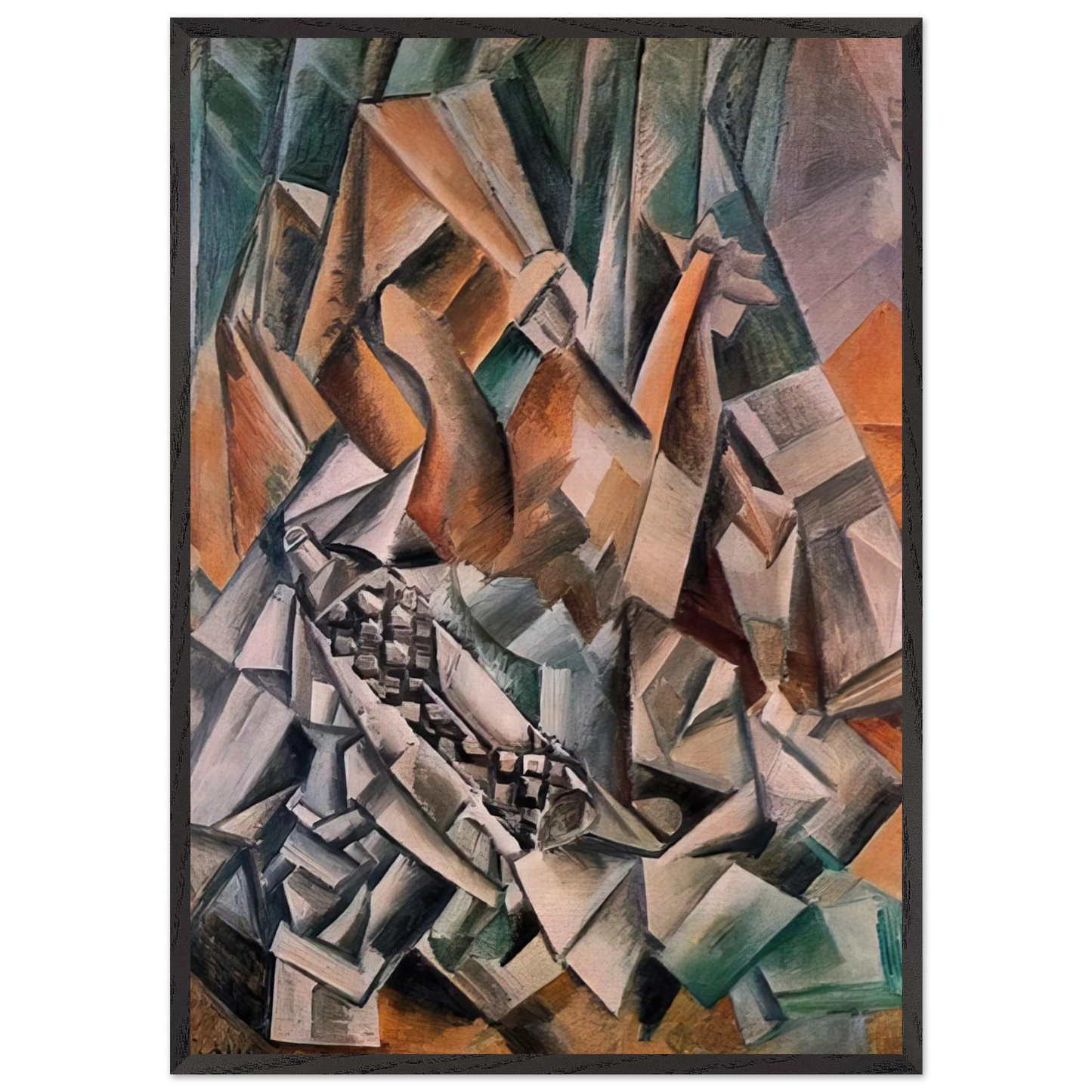 Still life with bottle of Anis del Mono - 1909 - Pablo Picasso Framed Art Print – Black Wooden Frame - Default Title - -Framed Art Print