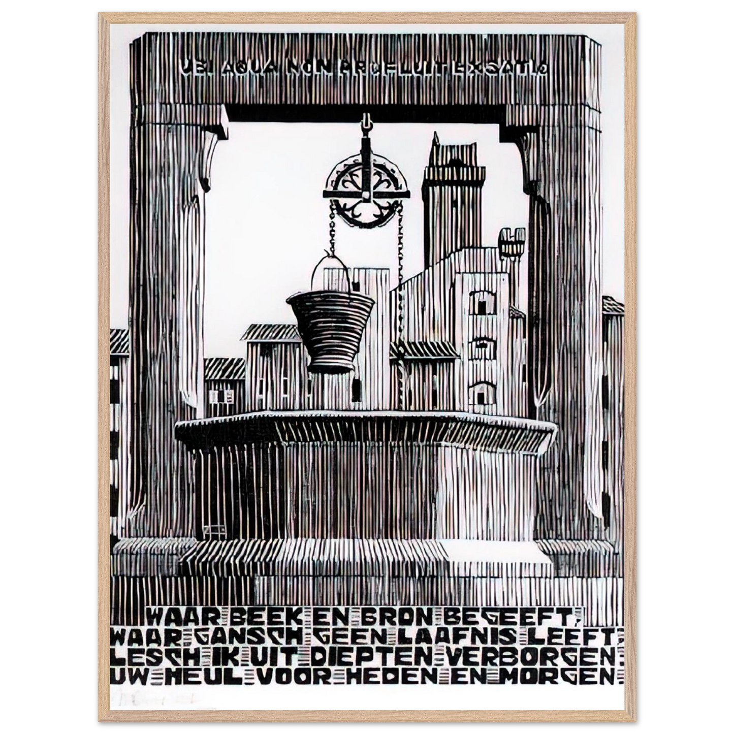 MC Escher - EMBLEMATA WELL Wall Art - 30x40 cm / 12x16 inches - Premium Wooden Framed Poster With Fine Art Paper - Black frame