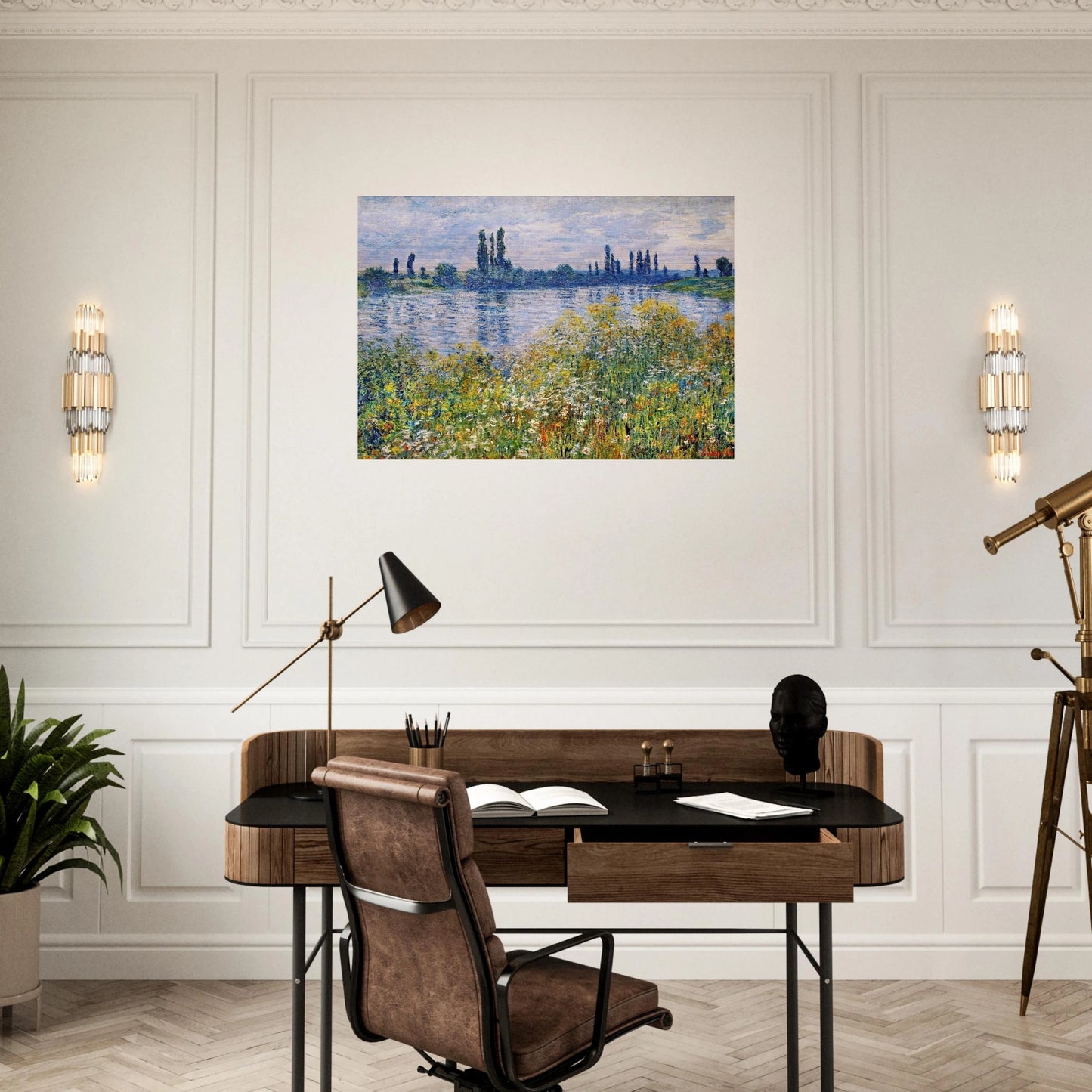 Flowers on the Banks of Seine near Vetheuil - claude monet Brushed Aluminum Print - 70x100 cm / 28x40 inches | claude monet Aluminum Print | claude monet Prints