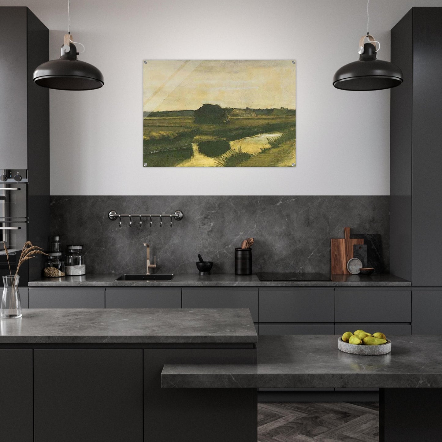 Landscape with a Stack of Peat and Farmhouses - Vincent van Gogh Acrylic Print - 70x100 cm / 28x40″ inches