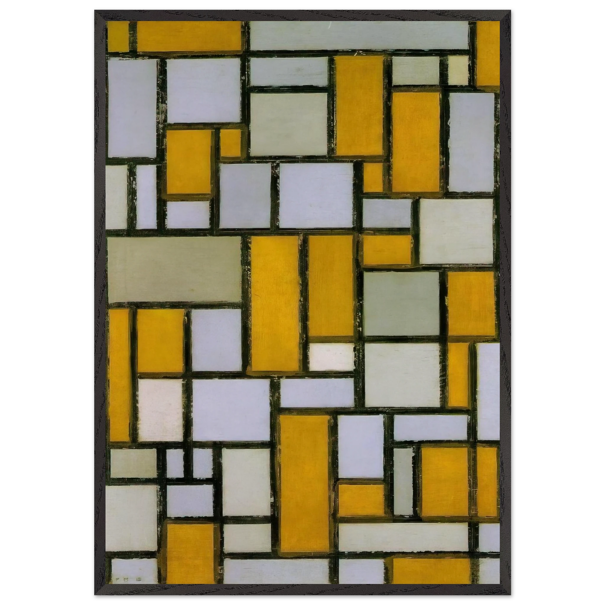 Composition with Gray and Light Brown - Piet Mondrian 70x100 cm / 28x40 inches Framed Art Print – Black Wooden Frame