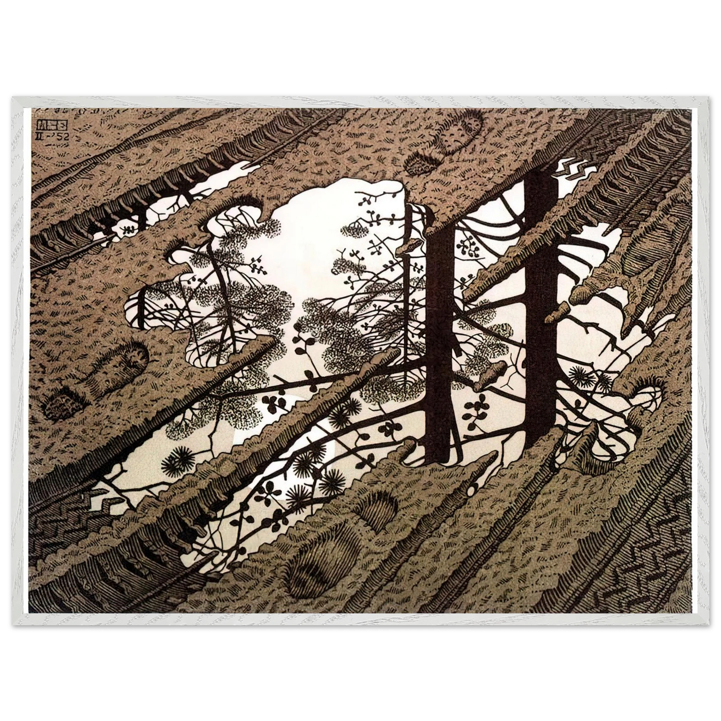 MC Escher - PUDDLE Wall Art - 30x40 cm / 12x16 inches - Premium Wooden Framed Poster With Fine Art Paper - Wood frame