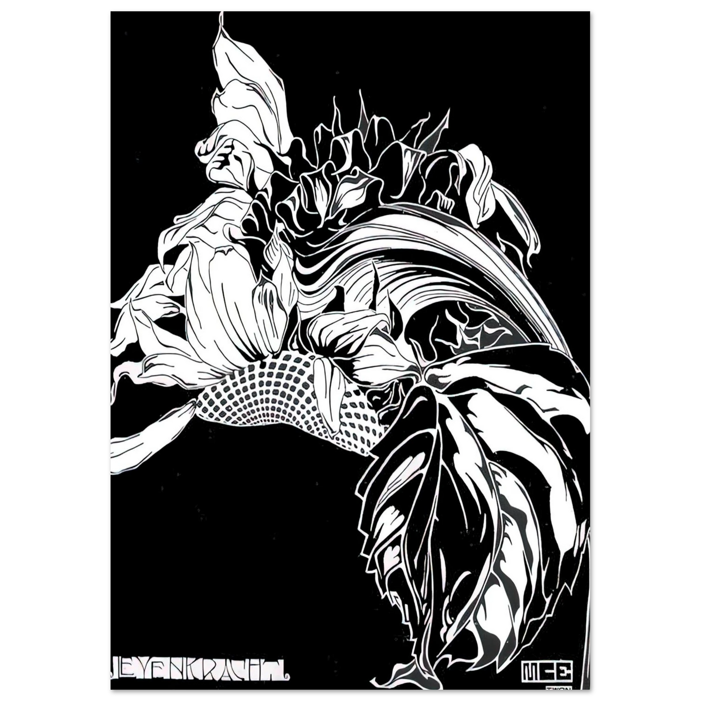 MC Escher - LIFE FORCE Wall Art - 21x29.7 cm / 8x12" - Premium Wooden Framed Poster With Fine Art Paper - Wood frame
